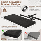 30 Inch Floating Shelves for Wall Set of 2, 12"D Wood Grain Bathroom Shelves with Invisible Brackets, Easy Install Engineered Wood Storage Shelves for Kitchen, Living Room, Bedroom, Black Finish