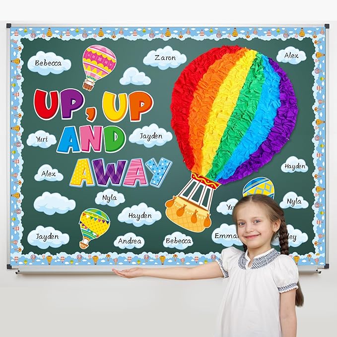 Epakh Hot Air Balloon Bulletin Board Set Hot Air Balloon DIY Classroom Decorations 3D Paper Cutouts for Back to School Preschool Elementary Summer Window Chalkboards Wall Door Decor
