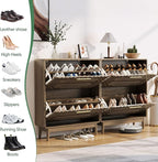 Shoe Storage Cabinet with Hand-Carved Raised Embossed 2 Flip Drawers,Slim Shoe Rack Cabinet, Narrow Shoe Cabinet Storage for Entryway Entrance, Freestanding Shoe Organizer Cabinet (Walnut)