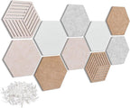 10 Pack Hexagon Cork Board Tiles Alternative, 12'' Fully Self-Adhesive Modern Felt Bulletin for Wall Decor, Frameless Pin Board for Office, Renter-Friendly Decorative Hexagon Corkboard with 30 Pins