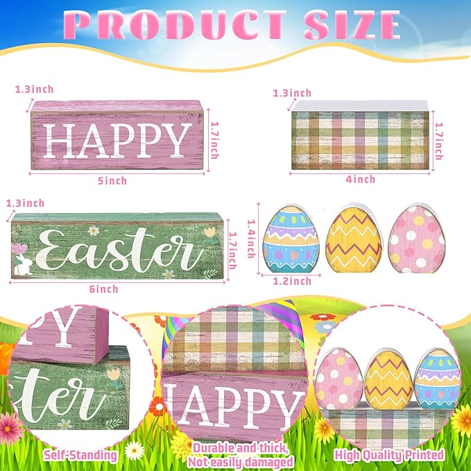 Lineshading 4 Pcs Easter Table Decoration Wooden Pastel Eggs - No Assembly Required Reusable Happy Easter Tiered Tray Decor, Perfect for Home Kitchen Party Farmhouse Centerpieces & Holy Week Gift
