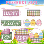 Lineshading 4 Pcs Easter Table Decoration Wooden Pastel Eggs - No Assembly Required Reusable Happy Easter Tiered Tray Decor, Perfect for Home Kitchen Party Farmhouse Centerpieces & Holy Week Gift