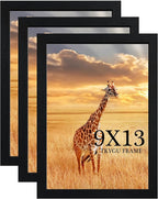 9 x13 Picture Frame Set of 3, 9 x13 Black Wooden Frame Wall Gallery Poster Photo frame with Shatter Resistant Plexiglass,Horizontal and Vertical Formats for Wall Hanging, best gift