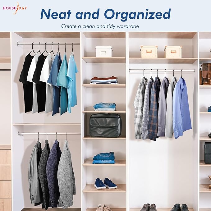 HOUSE DAY Plastic Hangers 20 Pack, Space Saving Clothes Hangers with Built-in Hooks, Durable & Strong Closet Organizers and Storage, Dorm Room Essential, Perfect for Shirts, Coat, Pants, Dress - Black