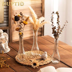 NUPTIO Glass Bud Vases Centerpiece: 3 Pcs Small Flower Vase for Wedding in Bulk - Cute Clear Ribbed Vase for Party Events Home Table Decor