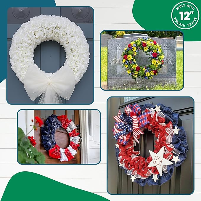 5-Pack Wire Wreath Frame – Round Metal Wreath Form with Ring Design for DIY Crafts, Floral Projects, and Home Decor – Dark Green Wire Frame for Christmas Holiday & Weddings (5, 12 Inches)