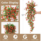 Artificial Hanging Flowers for Outdoors, 2 Pcs Fake Hanging Plant Spring Summer Decor, UV Resistant No Fade Realistic Faux Flower for Front Door Porch Planter Patio Garden Yard (Red)