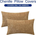 CaliTime Throw Pillow Covers Decorative 12 X 20 Inches Pack of 2 Cozy Chenille Cushion Cases for Couch Sofa Bed Living Room Home Apricot Brown