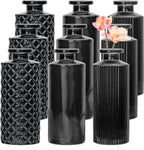 Brajttt Glass Bud Vase Set in Bulk, 9pcs Mini Vintage Flower Vases for Wedding,Black Relief Vase for Centerpieces,Home Table Flower Decor, Party Decorations