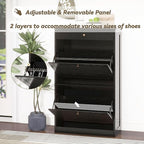 Shoe Cabinet with 2 Flip Drawers, Slim Freestanding Hidden Shoe Organizer with Drawer, Pet-Proof Shoe Storage Cabinet for Entryway Living Room Behind The Door, Black