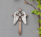 BC Home Decor Angel Wings Crosses Wall Décor, 12" H Angel Decoration Gifts For Women, Rustic Decor Style, Inspirational Wall Sculpture, Hand Painted by Buildclassic