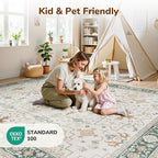 Lessymo Washable Entry Rug, 2x3 Cream Green Small Area Rugs for Bathroom Kitchen Entryway Laundry Bedroom, Non Slip Indoor Entrance Door Mat, Boho Oushak Geometric Floral Decor