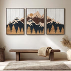 Framed Wood 3D Mountain Textured Wall Art for Living Room, Set of 3 Farmhouse Modern Wood Artwork for Walls, Large Mountain Forest Landscape Wall Art Decor for Home Office Bedroom Hallway, 20x30 Inch