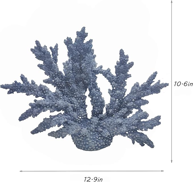 Etlemonde Beach Coastal Blue Coral Reef Decor Resin Statue - Faux Sea Coral Reef for Bathroom Shelf, Coffee Table, Nautical Beach House Home Decor Accent