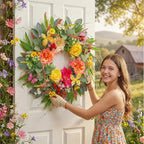 ChrisXiao Spring Wreaths for Front Door 24 Inch Artificial Butterfly Wreath with Butterfly, Peony, Dahlia,for Porch, Entryway, Mantel, Wall, Patio & Decor Year Round Indoor Outdoor for Summer Wreath