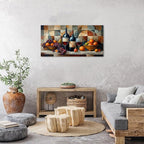 Abstract Kitchen Wall Art Geometric Dining Room Wall Decor Red Wine Glass Canvas Prints Pictures Rustic Farmhouse Fruits Still Life Painting Living Room Wine Bar Art Wall Decor Home Decorations 20x40"