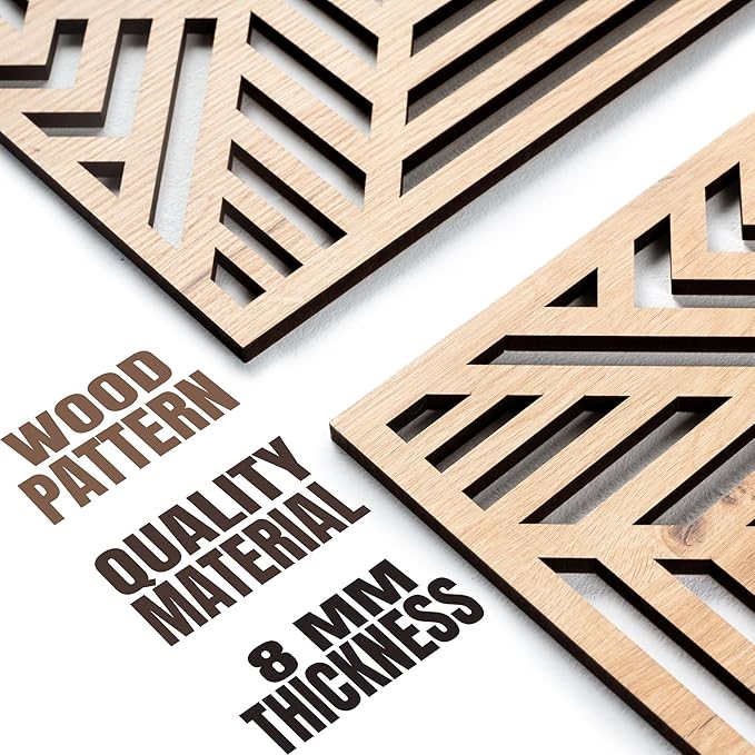 qmmp Modern Wooden Wall Sculptures - Set of 3 - Home Decor Accent - Large Wall Art for Living Room, Bedroom, Office - Easy Installation (Oak, Large - Direction)