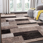 FlyDOIT Modern Geometric Patchwork Area Rug, 5x8 Chocolate Large Rugs for Living Room, Rockwood Collection Indoor Rugs for Bedroom, Throw Carpet Floor Decor for Entryway Dining Room Office Nursery