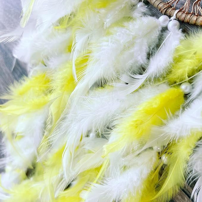 Moon Dream Catchers with Chakra Gemstone Agate Stone, Wealth Luck Crystal Tree Life Dream Catchers Wall Hangings Room Decor(Yellow)