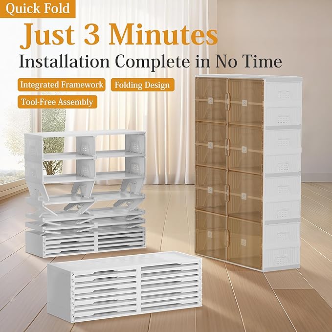 Foldable Shoe Rack Organizer for Entryway with Clear Magnetic Doors - Large Capacity Shoe Cabinet for Boots, Sneakers & All Shoes, Easy Assembly, White 5-Tier 20 Pairs