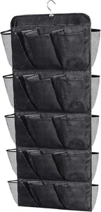 MISSLO 30 Large Pockets Dual Sided Hanging Shoe Rack for Closet Organizer with Rotating Hanger Hanging Shoe Shelves, Black