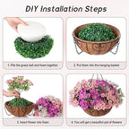 Artificial Flower in Hanging Basket Outdoor Indoor Decoration,Coconut Lining Flowerpot with Faux Plant,Daisy with Eucalyptus Leaves Arrangement for Home Spring Summer Decor(Pink White Purple)