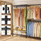 Heavy Duty Garment Rack Clothes Rack,Large Metal Closet Organizer System Storage Wardrobe,Freestanding Clothing Rack with 7 Adjustable Wire Shelves&3 Hang Rods,MaxLoad 1500lbs