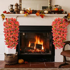 Artificial Fall Hanging Flowers for Outdoors Decoration, 2PCS Fake Plants Faux Realistic Silk Morning Glory Long Vines UV Resistant for Autumn Outside Porch Patio Balcony Yard Planter, OrangeRed