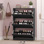 Shoe Storage Cabinet with 3 Flip Drawers,Narrow Shoe Rack Cabinet,Freestanding Organizer Storage for Entryway, Hallway, Black