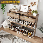 Shoe Cabinet with 4 Flip Drawers & 2 Drawers,Farmhouse Shoe Storage Cabinet for Entryway,Slim Freestanding Organizer Rack for Front Door Entrance,Rustic Oak Rattan