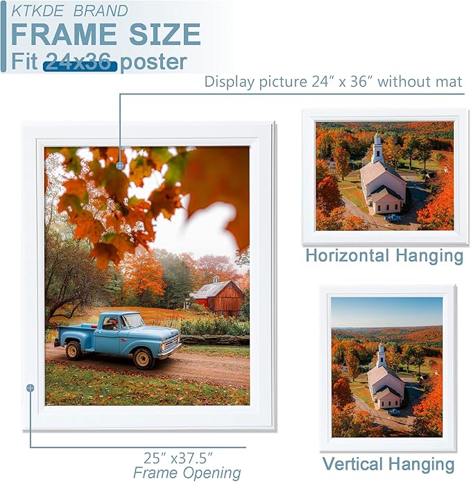 KTKDE 24x36 Poster Frame 3 Pack,Picture Frames Wooden White 36 by 24 in for Pictures and Art Prints, Exhibition, Caffe Large Frame for Photos, best gift
