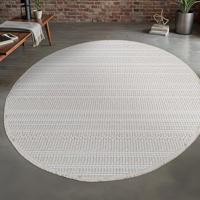 Modern Indoor Rug Stripe 6 Round Area Rugs for Living Room Luxury Kitchen Bedroom Durable Soft Geometric Durable Low and High Pile Stain Resistant Non Shedding Area Carpet 6 Round