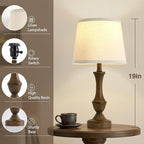 Luvkczc Table Lamp Set of 2, 19" Traditional Resin Bedside Lamps Nightstand Lamp for Living Room & Bedroom,Vintage Nightstand Lamps with Linen Shades, Wood Grain