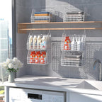 Hanging Closet Organizer and Storage, Clothes Hanging Shelves Wire Baskets for Clothing Sweaters Purse Handbags Shoes White 3 Tier