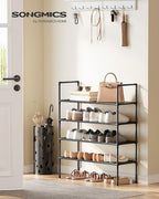 SONGMICS 4-Tier Shoe Rack, Shoe Storage for Hallway Closet, Slim and Space-Saving, Metal Frame, Non-Woven Fabric Shelves, Black ULSH044BH02