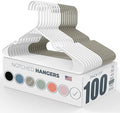 Neaties Plastic Hangers 100 Pack – Made in The USA – 6lb Capacity Standard Clothes Hangers with Notches and Reinforced Edges for Dresses, Lingerie, Shirts, Pants, and Jackets – White & Gray