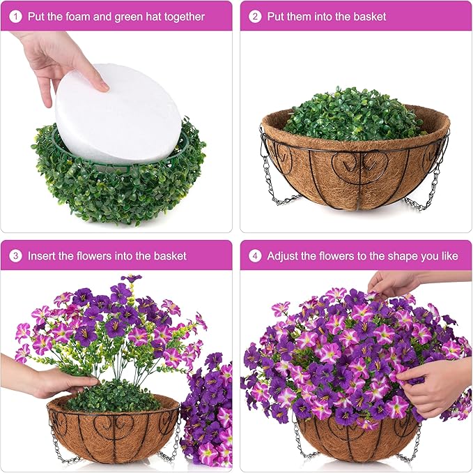 INSPRING Artificial Outdoor Flowers Hanging Baskets Faux Plants Spring Decoration, UV Resistant Fake Silk Morning Glory in Planter Look Real Petunias for Outside Patio Porch Balcony Garden Home, 2Mix