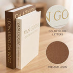 MAOBUYOU Decorative Storage Books Set of 2, Linen Cover, Gold Letters, Beige and Brown