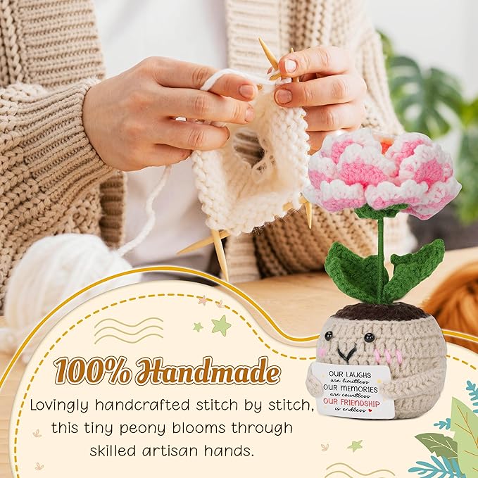 HEXMOZ Mothers Day Friend Gifts for Best Friend, Bestie, BFF, Soul Sister - Friendship Gifts for Women, Birthday Ideas - Handmade Emotional Support Collectible Peony Doll with Positive Card