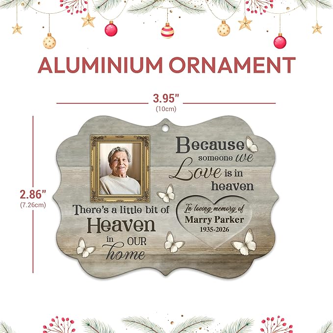 HYTURTLE Personalized Memorial Sympathy Christmas Ornament Tree Decor Gifts for Family Loss of Loved One Mom Dad in Heaven - Remembrance Gifts - Custom Name Photo 2D Flat Aluminium Ornament