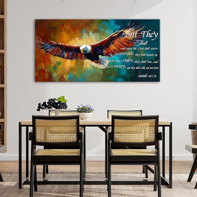Christian Eagle Wall Art Isaiah 40 31 Poster Bible Verse Wall Decor Inspirational Scripture Canvas Prints Painting Religious Biblical Framed Artwork for Bedroom Living Room Home Decoration 35x70