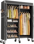 VIPEK R4C Portable Closet Rolling Clothes Rack Heavy Duty Adjustable Wardrobe Metal Garment Racks with Lockable Wheels Black Clothing Rack with Black Upgraded Polyester Cover, Max Load 620lbs