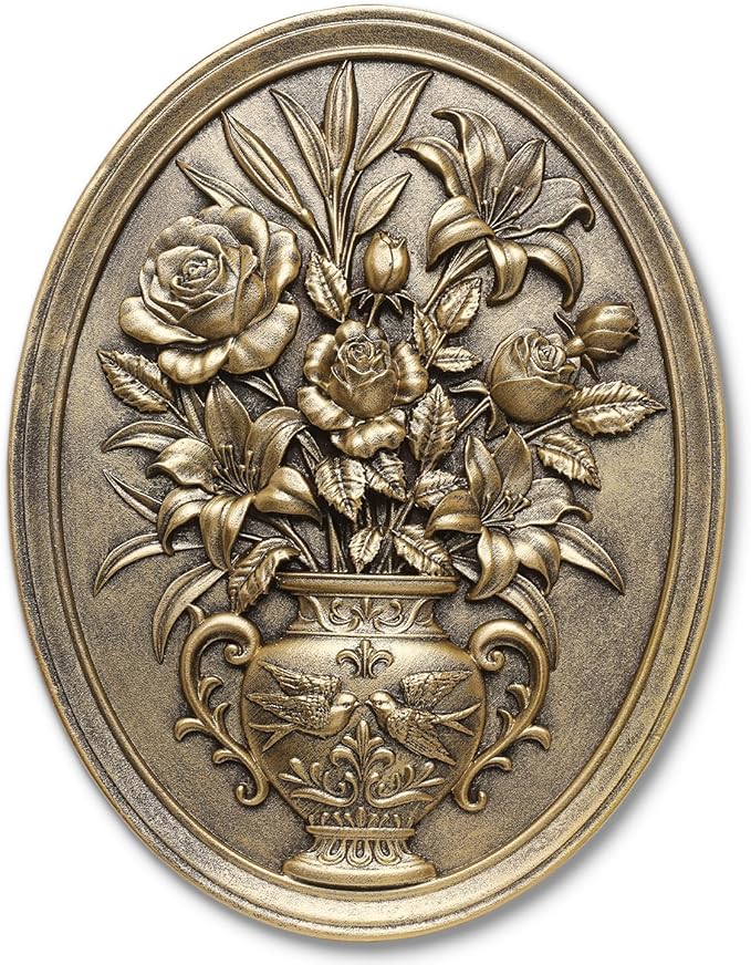 Newinhome Vintage Flower Wall Sculpture, Antique Wall Decor, Hand Painted Wall Decorations with Embossed Flower Design, Antique Pediment, Gold Decor for Living Room Bedroom Hallway, Unique Gifts