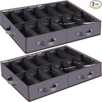 Under Bed Shoe Storage Organizer, Set of 2, Sturdy Structure, Adjustable Dividers, Reinforced Handle, Sturdy Zipper, Underbed Storage Solution with Clear Window, Breathable, Gray