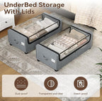 Under Bed Storage With Wheels, Tall Under The Bed Storage, Underbed Storage Containers With Lids, Metal Frame, 90L Capacity, Large Size