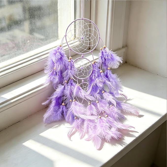 Purple Dream Catcher, Dreamcatcher for Girls,Handmade Feather Mobile Wall Decor Hanging for Girl Women Bedroom Dorm Room Decorations Home Ornament Birthday Festival Craft Gift