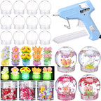 12 Sets Flower Craft Bulk Flower Plastic Clear Snow Globes Kit with Glow in The Dark Plates, Sequins Flakes, Glue Guns for Employee Make Your Own Party Snow Globes Craft DIY Gifts