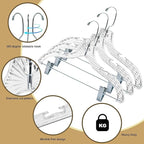 Quality Clear Plastic Skirt Hangers - 24 Pack Crystal Cut Pants Dress Durable Plastic Hanger Set with Adjustable Clips - Heavy Duty Hangers