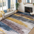 Ciicool Modern Abstract Yellow Grey Rug for Living Room, 8'x10' Machine Washable Area Rug Non-Slip Rug, Low-Pile Contemporary Indoor Dining Floor Carpet for Bedroom Office Under Table Home Decor