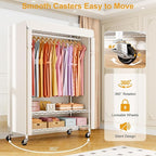 P6C Plus Rolling Clothes Rack with Cover, Covered Clothing Rack Heavy Duty, Portable Closet for Hanging Clothes, Garment Rack on Wheels, White Closet Rack with White Cover, Max Load 375LBS